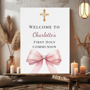 Poster Nœud rose bienvenue pour la première communion