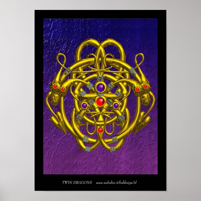 POSTER NOEUDS CELTIQUES D'OR AVEC DRAGONS DOUCES (Devant)