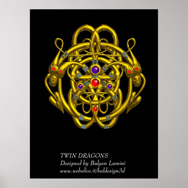 POSTER NOEUDS CELTIQUES D'OR AVEC DRAGONS DOUCES (Devant)
