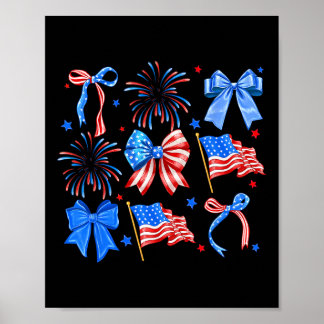 Poster Nœuds Coquette Rouge Blanc Bleu Drapeau Usa 4 Juil