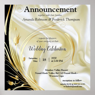 Poster Noir avec or sur texture soie