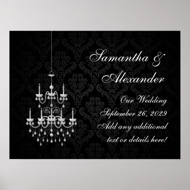 Poster Noir avec Silhouette de lustre blanc (Devant)