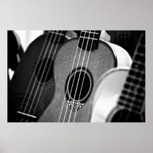 Poster Noir Blanc Acoustique classique Guitare espagnole