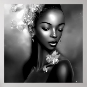Poster Noir Blanc Africain fille monochrome Papillon 2