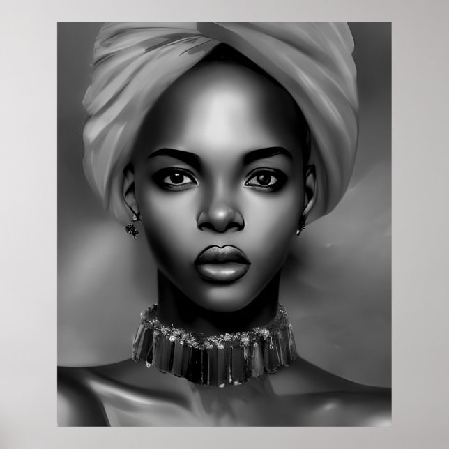 Poster Noir Blanc Africaine femme bijou monochrome 2 (Devant)
