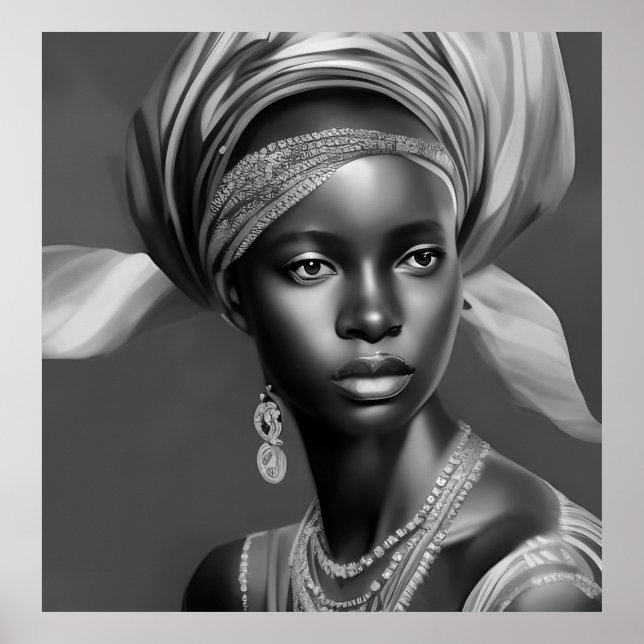 Poster Noir Blanc Africaine fille monochrome (Devant)