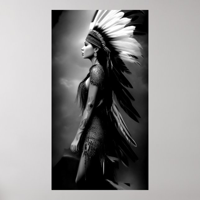 Poster Noir Blanc Belle Indienne Monochrome 3 (Devant)