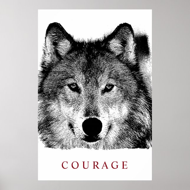 Poster Noir Blanc Encre numérique Motivationnel Courage W (Devant)