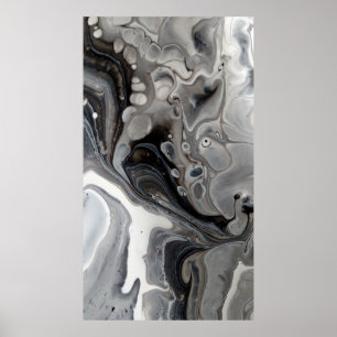 Poster Noir blanc Fluid Marbre Abstrait gris argent
