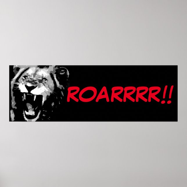 Poster Noir Blanc Lion Pop Art Style Bande dessinée Scrip (Devant)
