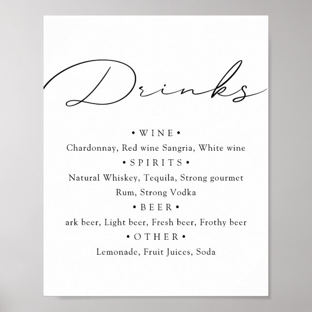 Poster Noir blanc. Menu de mariage calligraphié élégant b (Devant)