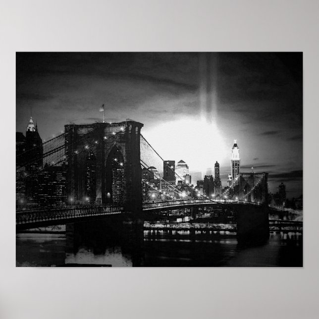 Poster noir blanc New York City Brooklyn Bridge (Devant)