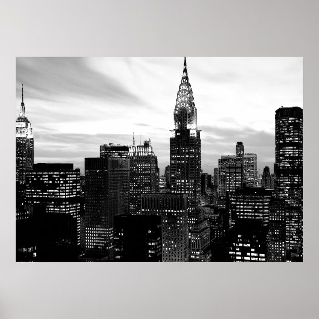 Poster Noir Blanc New York City Night (Devant)