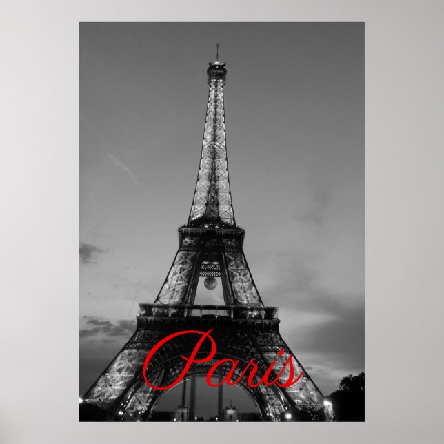 Poster Noir Blanc Paris Nuit Tour Eiffel européenne (Devant)