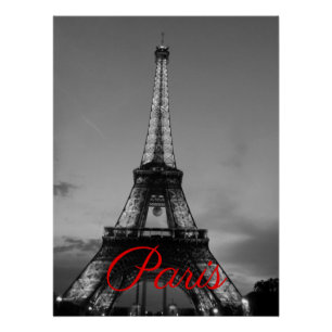 Poster Noir Blanc Paris Nuit Tour Eiffel européenne