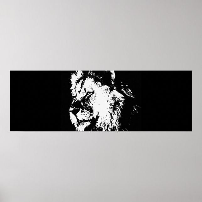 Poster noir blanc Pop Art Lion Porte (Devant)