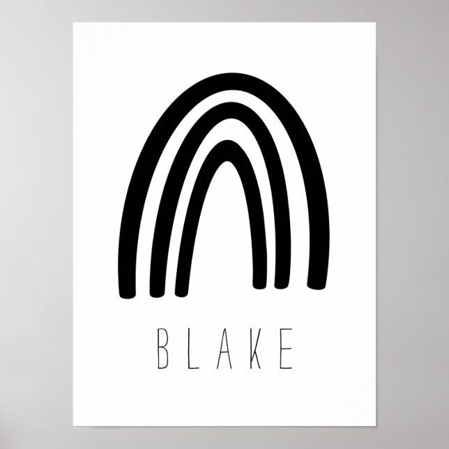 Poster noir/blanc Rainbow Name Nursery Decor (Devant)