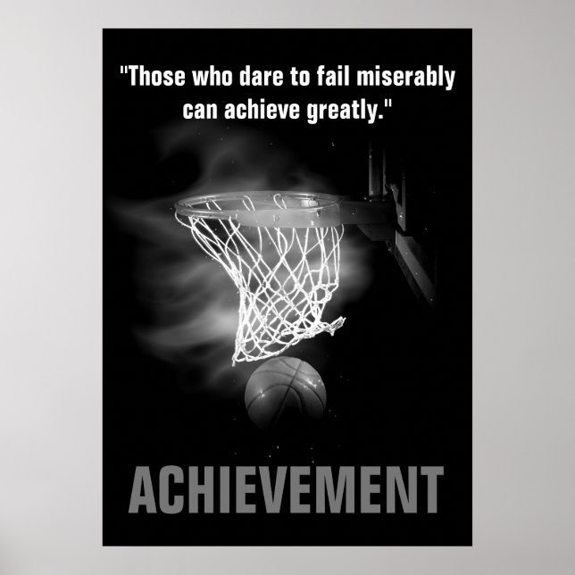 Poster Noir Blanc Réussite Basketball Motivationnel (Devant)