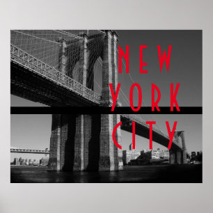 Poster Noir Blanc Rouge Pont de Brooklyn New York City