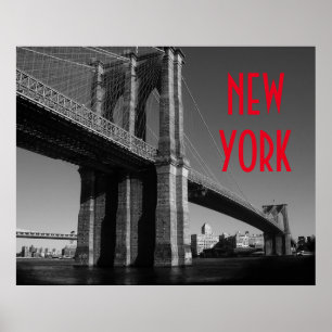 Poster Noir Blanc Rouge Pont de Brooklyn New York City