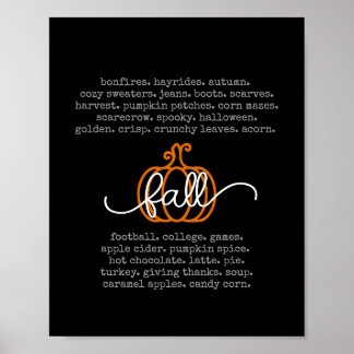 Poster Noir Bonjour Automne Définition Mots Citrouille Au