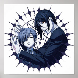 Poster Noir Butler Sebastian et Ciel Pentagram