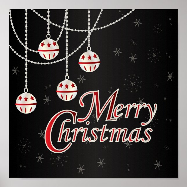 Poster Noir classique, rouge et blanc Joyeux Noël (Devant)