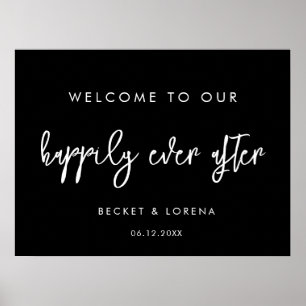 Poster Noir contemporain Joyeux toujours après Bienvenue