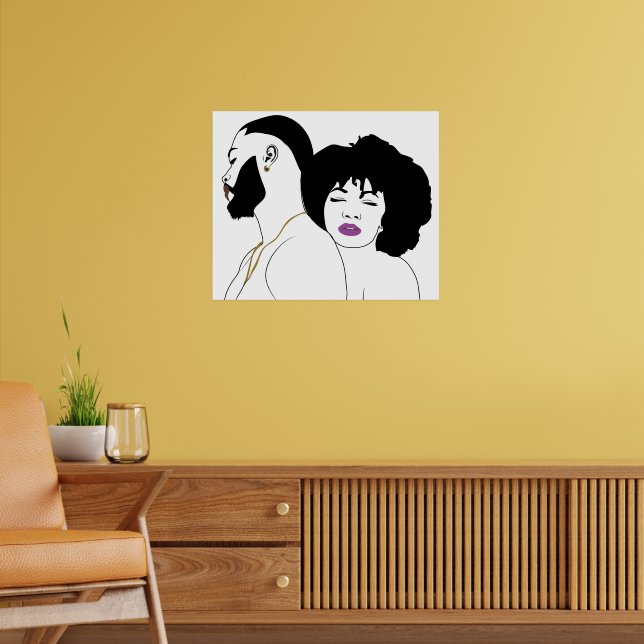 Poster Noir couple Aesthétique Line artwork (Black love) (Salon 2)