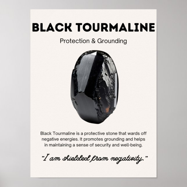 Poster Noir cristal de pierre Tourmaline Signification (Devant)