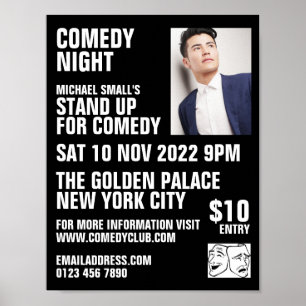 Poster Noir élégant, Comédien, Comedy Club Publicité