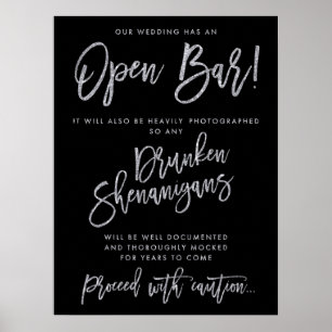 Poster Noir Et Argent Notre Mariage A Un Panneau À Barre