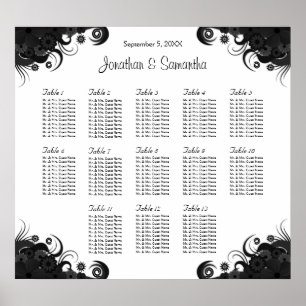 Poster Noir et blanc 13 Tables Mariages Cartes de sièges