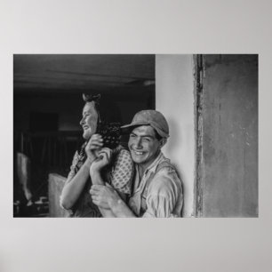 Poster Noir et blanc 1968 Portrait européen d'un jeune