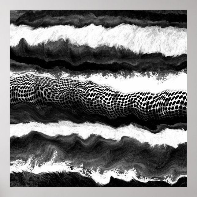 Poster Noir et blanc Abstrait Illusion Art moderne (Devant)