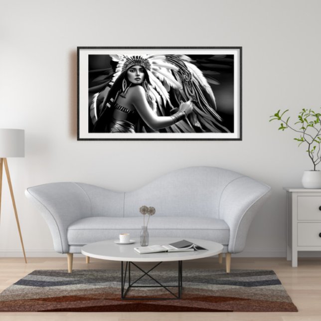 Poster Noir et blanc Belle Indienne femme Monochrome (Créateur téléchargé)
