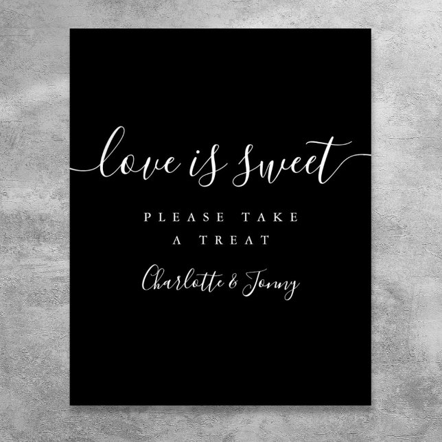Poster Noir Et Blanc Élégant Script L'Amour Est Un Symbol (Black And White Elegant Script Love Is Sweet Sign)