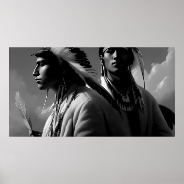 Poster Noir et blanc Indien 2 hommes Monochrome (Devant)