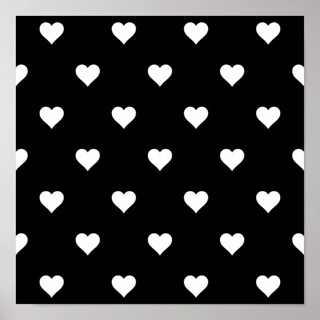 Poster Noir et blanc mignon Motif de coeur simple (Devant)