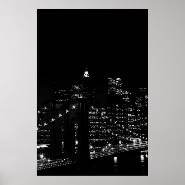 Poster Noir et blanc New York City Brooklyn Bridge (Devant)