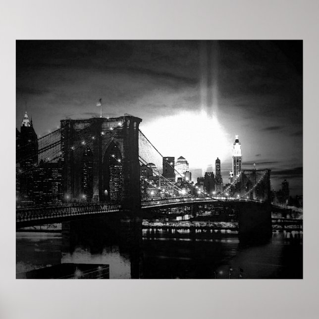 Poster Noir et blanc New York City Brooklyn Bridge (Devant)