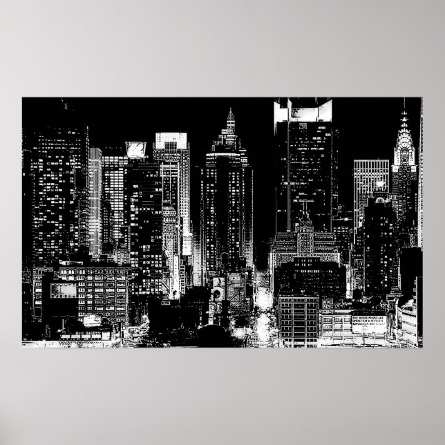 Poster noir et blanc New York City Night (Devant)