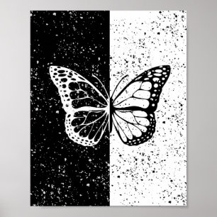 Poster Noir et Blanc Nuit de Jour Élégant Papillon Joli