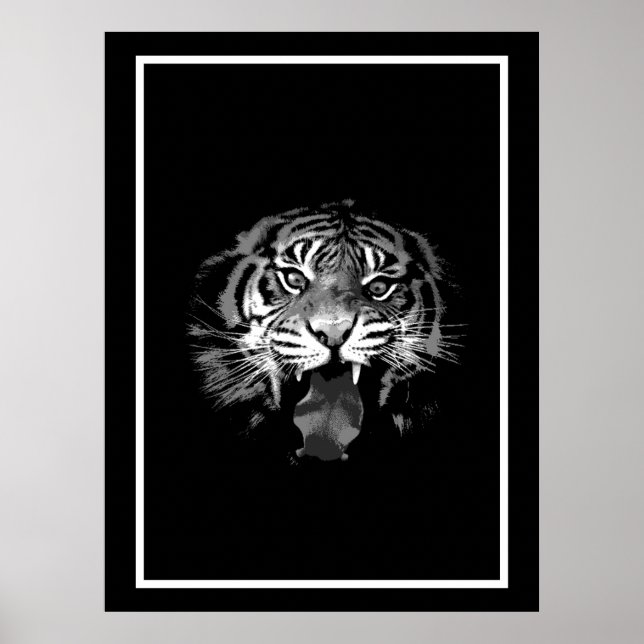 Poster noir et blanc Tiger Imprimer - Style Pop Ar (Devant)