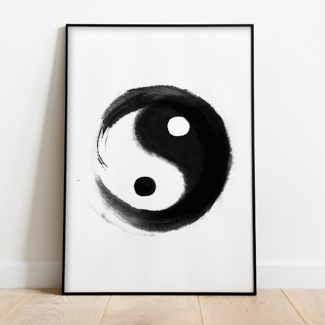 Poster noir et blanc Yin Yang (Yin Yang art in black frame)