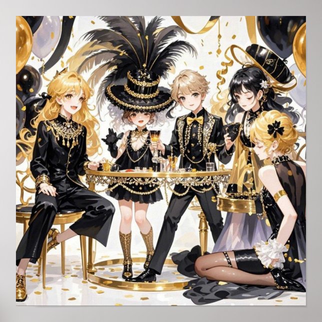 Poster Noir et or, Luxe riche, Style Moulin rouge (Devant)