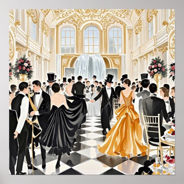 Poster Noir et or, Luxe riche, style Moulin rouge (Devant)