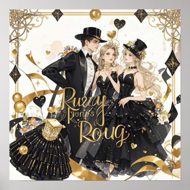 Poster Noir et or, Luxe riche, style Moulin rouge (Devant)