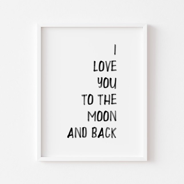 Poster Noir Je t'aime sur la lune et l'imprimé arrière (Créateur téléchargé)