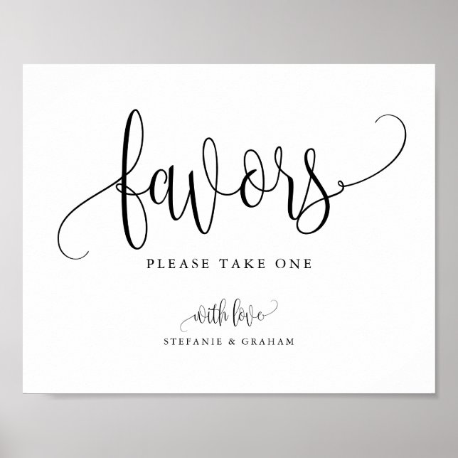 Poster Noir Jolie Calligraphie Script Party Faveurs (Devant)